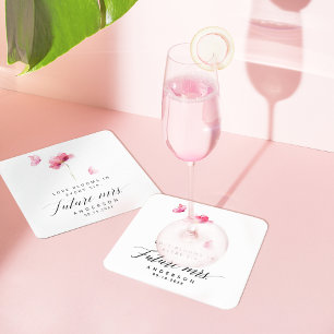 Dessous De Verre Carré Élégante Fête de Mariage Florale Rose
