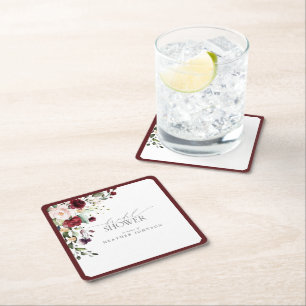 Dessous De Verre Carré Elégante Fête des mariées d'aquarelle florale bord
