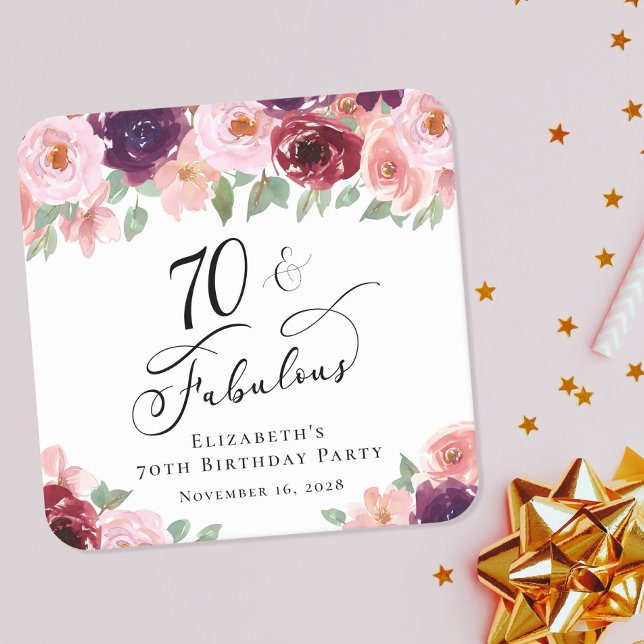 Dessous De Verre Carré Elégante fête florale 70e anniversaire (Créateur téléchargé)