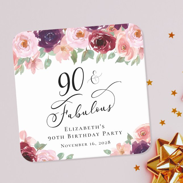 Dessous De Verre Carré Elégante fête florale 90e anniversaire (Créateur téléchargé)