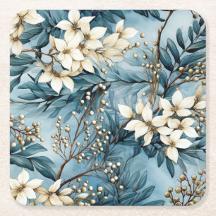 Dessous De Verre Carré Élégante Flore de Noël Bleue
