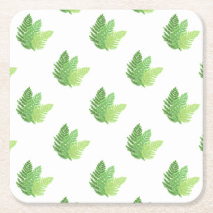 Dessous De Verre Carré Élégante fougères vertes feuilles de bois