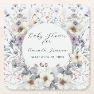 Dessous De Verre Carré Élégante lavande florale en Baby shower de fille b