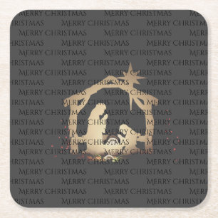Dessous De Verre Carré Élégante Nativité Argent Noir Joyeux Noël