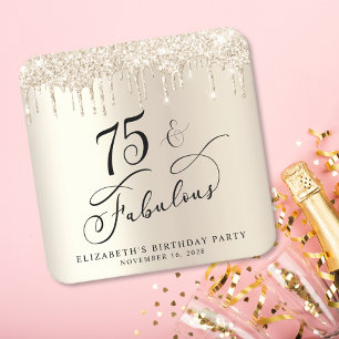 Dessous De Verre Carré Elégante Parties scintillant d'or 75e fête d'anniv