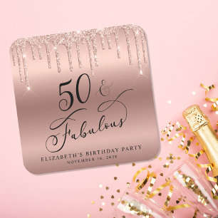 Dessous De Verre Carré Elégante Parties scintillant Rose Gold 50e fête d'