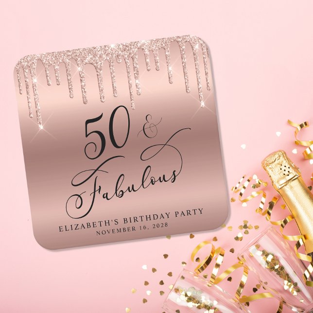 Dessous De Verre Carré Elégante Parties scintillant Rose Gold 50e fête d' (Créateur téléchargé)