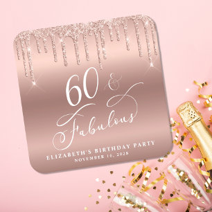 Dessous De Verre Carré Elégante Parties scintillant Rose Gold 60e fête d'