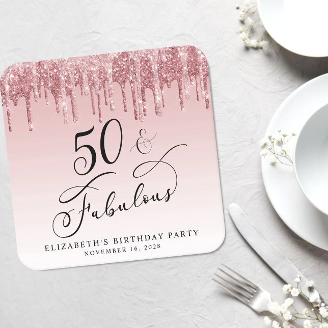 Dessous De Verre Carré Elégante Parties scintillant Rose Rose Gold 50e fê (Créateur téléchargé)