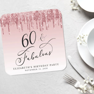 Dessous De Verre Carré Elégante Parties scintillant Rose Rose Gold 60e fê