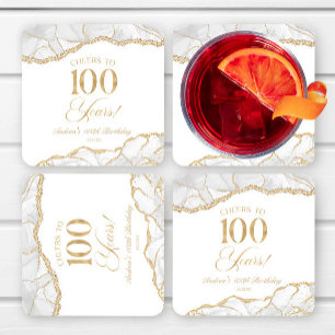 Dessous De Verre Carré Elégante White Gold Agate 100e fête d'anniversaire