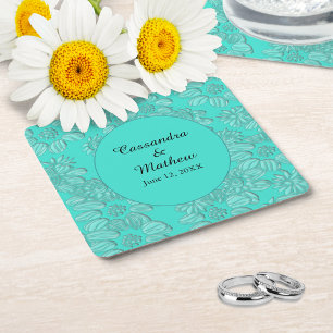 Dessous De Verre Carré Élégantes marguerites en Mariage floral turquoise