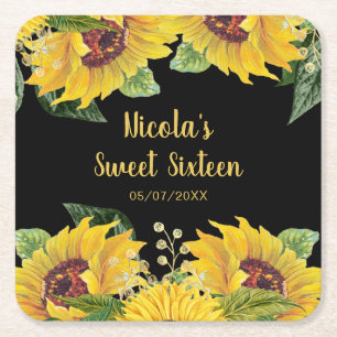 Dessous De Verre Carré Élégants tournesols et feuillage Sweet Sixteen