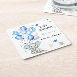 Dessous De Verre Carré Eléphant bébé mignon avec ballons Baby shower g