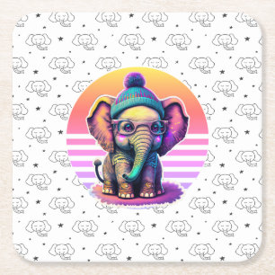 Dessous De Verre Carré Eléphant bébé mignon avec lunettes et Beanie