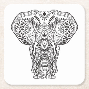 Dessous De Verre Carré Éléphant d'Asie ethnique