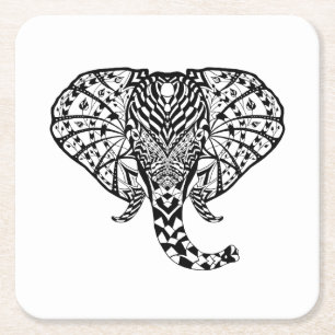 Dessous De Verre Carré Éléphant ethnique de motif
