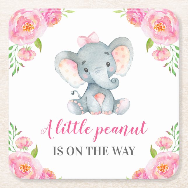 Dessous De Verre Carré Eléphant rose Bébé Fille Douche Parsemer Anniversa (Devant)