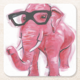 Dessous De Verre Carré Éléphant rose pimpant de l'animal   dans des