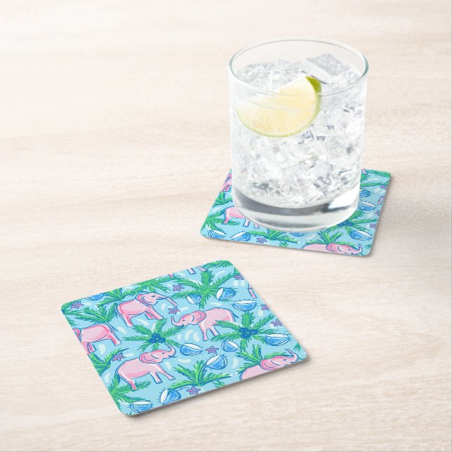 Dessous De Verre Carré Éléphant Rose Prépa (En situation)