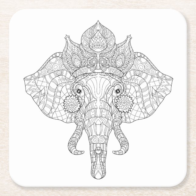 Dessous De Verre Carré Éléphant Zendoodle principal (Devant)