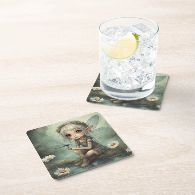 Dessous De Verre Carré Elfe et libellule 5 (En situation)