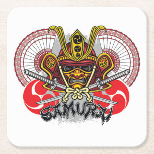 Dessous De Verre Carré Emblème coloré de Samurai