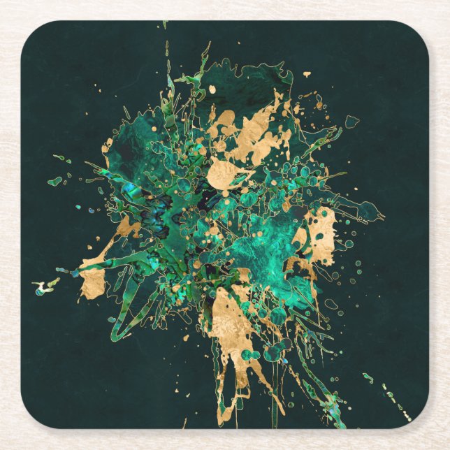 Dessous De Verre Carré Emerald Green et Gold abstrait (Devant)