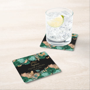 Dessous De Verre Carré Emerald Green Gold Floral Butterfly Quinceañera