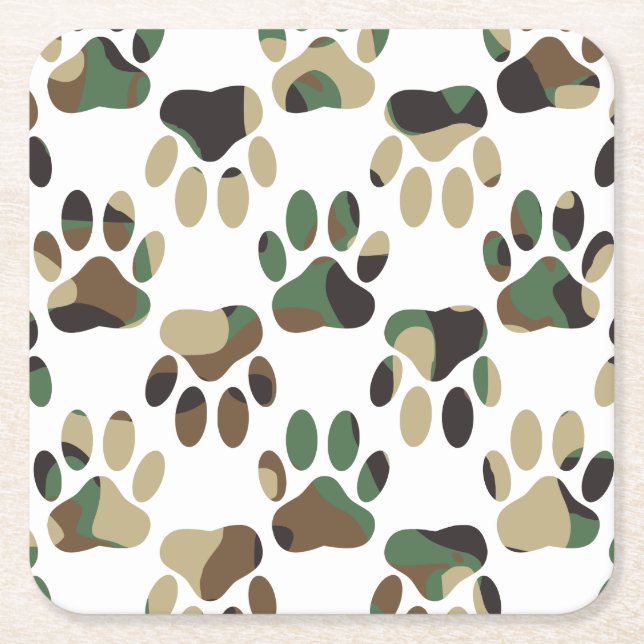 Dessous De Verre Carré Empreinte de patte de chien Motif Camo (Devant)
