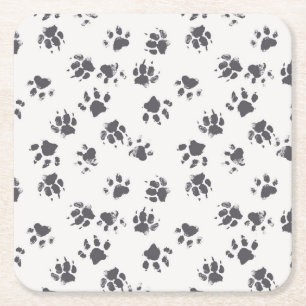 Dessous De Verre Carré Empreintes Paw : Chien Monochrome Sans Seamless.