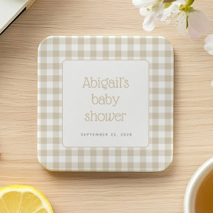 Dessous De Verre Carré En vichy beige Vérifier Baby shower rustique