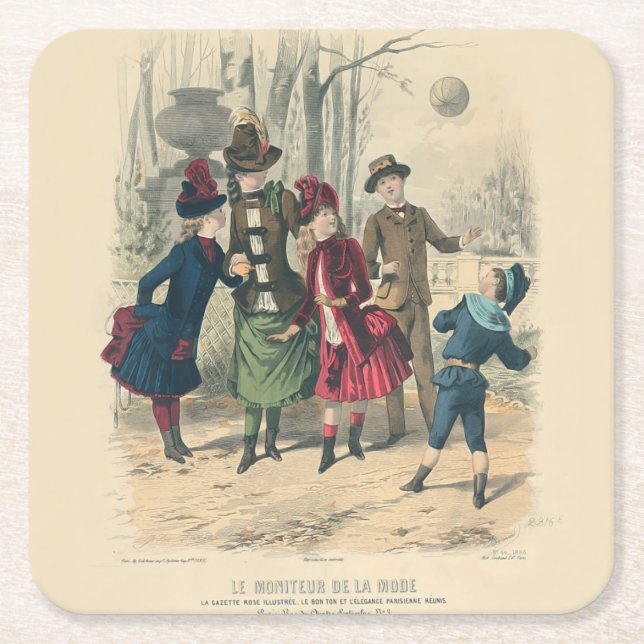 Dessous De Verre Carré Enfants Famille Antique Victorienne Enfant (Devant)