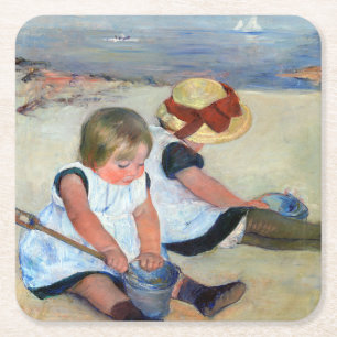 Dessous De Verre Carré Enfants sur la plage, Cassatt