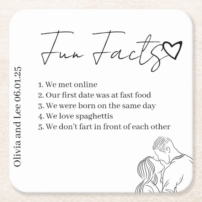 Dessous De Verre Carré Engagement Party Fun facts Name Wedding  (Devant)