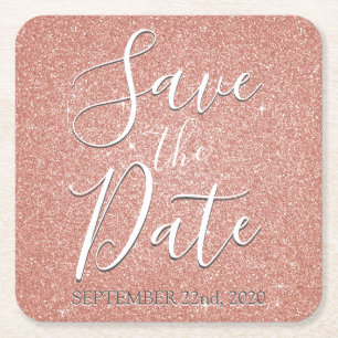 Dessous De Verre Carré Enregistrer la date Anniversaire Rose Gold Pink Pa
