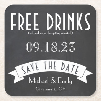 Dessous De Verre Carré Enregistrer la date Mariage Boissons gratuites Car