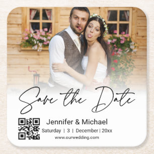 Dessous De Verre Carré enregistrer la date qr code couple photo style