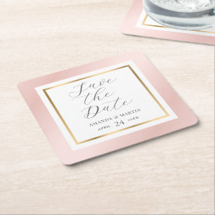 Dessous De Verre Carré Enregistrer le Mariage de script Date Blush rose e