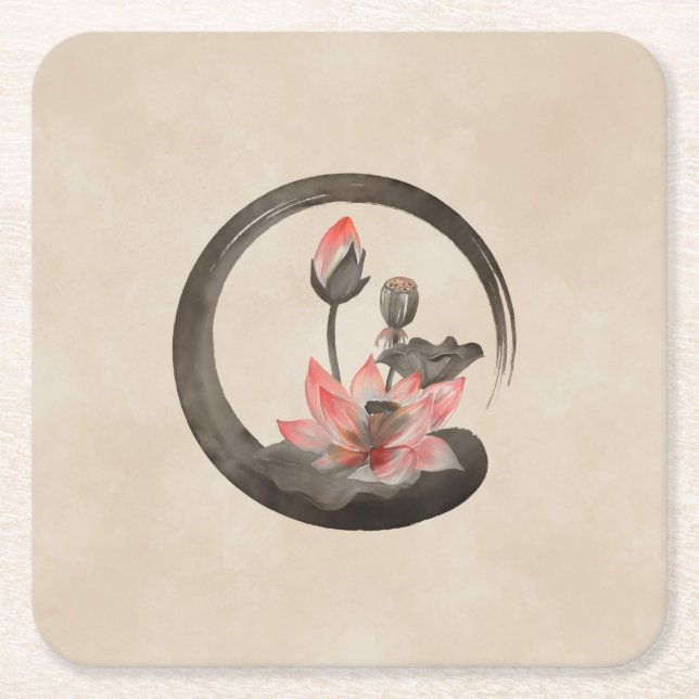 Dessous De Verre Carré Enso Zen Circle and Lotus (Devant)