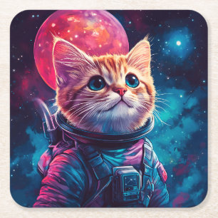 Dessous De Verre Carré Espace rose astronaute