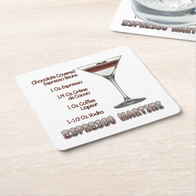Dessous De Verre Carré Espresso Martini Cocktail Recette Art (Incliné)