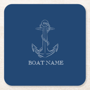 Dessous De Verre Carré Esprit Nautique Ancre Bleu Marine