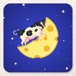 Dessous De Verre Carré Et la vache s'est cognée sur la lune au fromage