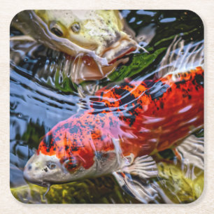 Dessous De Verre Carré Étang japonais de poissons Koi