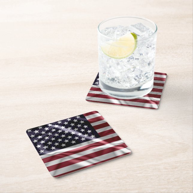 Dessous De Verre Carré États-Unis Drapeau rouge, Blancs, Bleu étoilé (En situation)