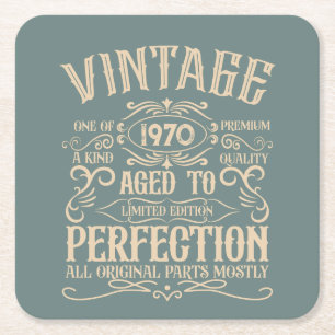 Dessous De Verre Carré Étiquette de whiskey vintage pour anniversaire per