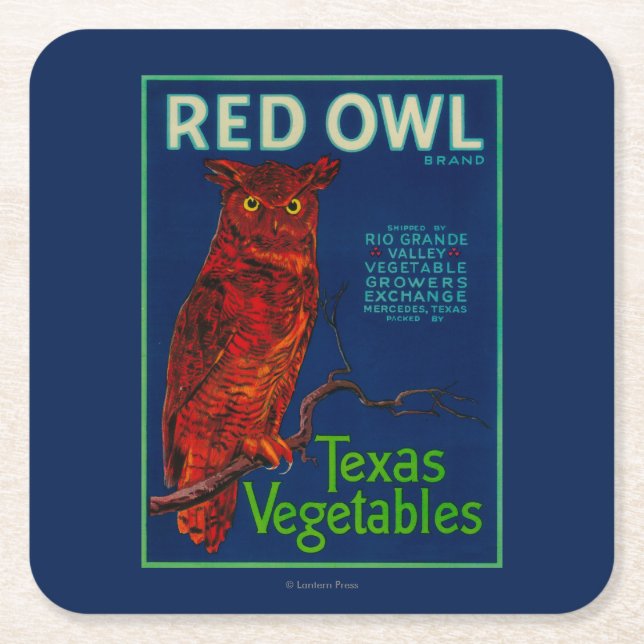 Dessous De Verre Carré Étiquette végétal de hibou rouge (Devant)