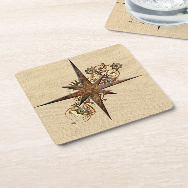 Dessous De Verre Carré Étoile Compass Steampunk (Incliné)