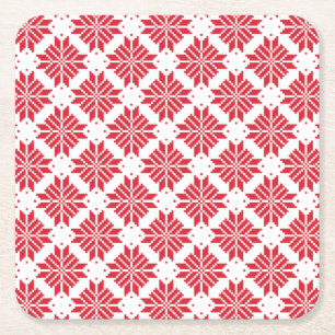 Dessous De Verre Carré Étoile nordique traditionnelle rouge et blanc